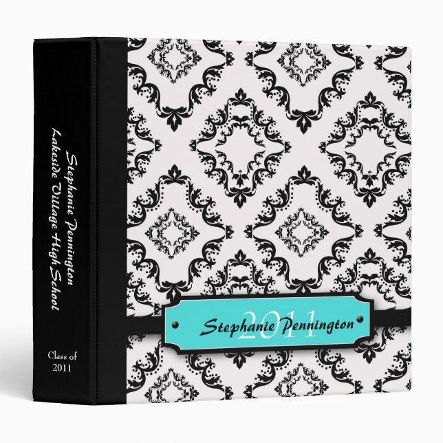Trendy black damask graduation memory binder (Front/Spine)