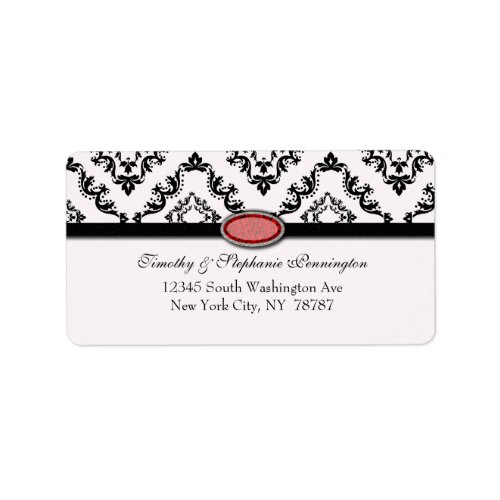 Trendy black damask ruby jewel avery address label