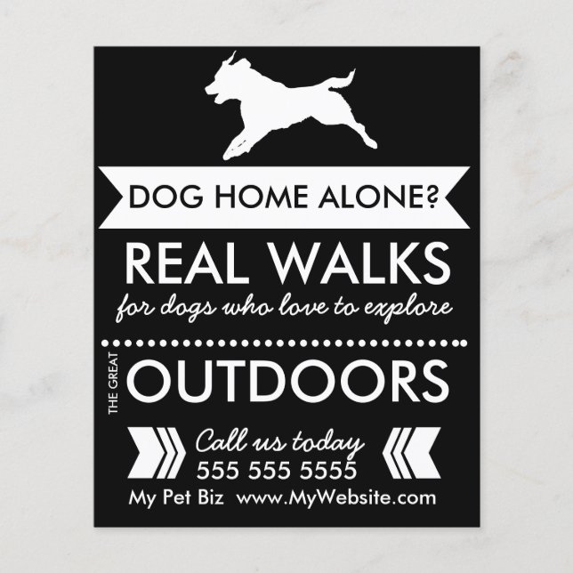 Trendy Black Dog Silhouette Dog Walker Flyer (Front)