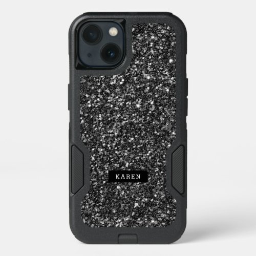Trendy Black Faux Glitter Monogram D1 iPhone 13 Case