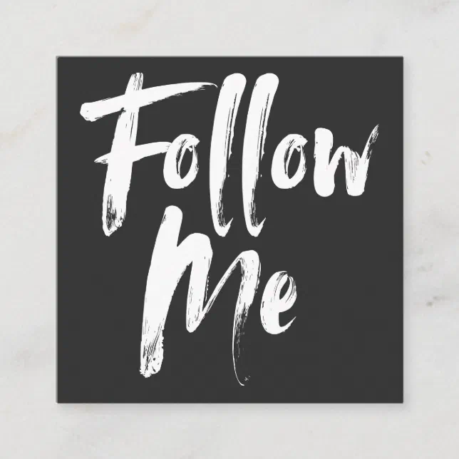 Trendy black follow me script photo social media square business card ...