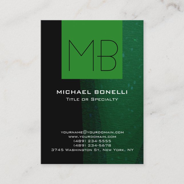 Trendy black forest green pattern business card (Front)