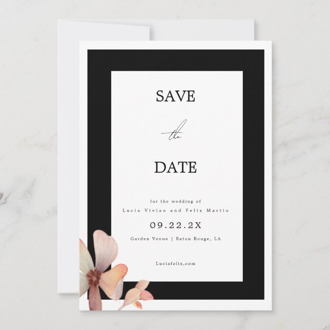 Trendy Black Frame Photo Minimalist Save The Date Invitation (Front)