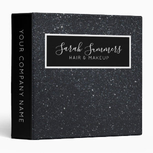Trendy Black Glitter Stylish Sparkles Girly Chic 3 Ring Binder
