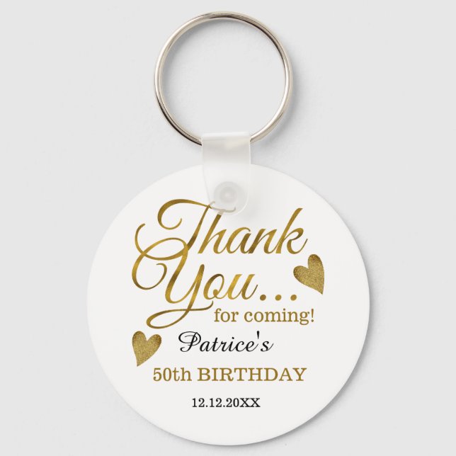 Trendy Black Gold 50th Birthday Thank You Favor   Keychain (Front)