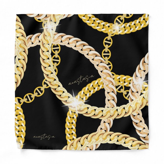Trendy Black Gold Chains Bandana (Front)