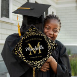 Trendy Black Gold Floral Monogram Graduation Cap Topper<br><div class="desc">Elegant graduation cap topper featuring a classic black background that can be changed to any color,  faux gold glitter floral pattern,  the graduates initial,  name,  school,  and class year.</div>