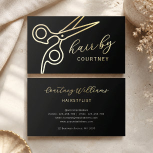 Trendy Black & Gold Foil Hair Salon Hairstylist Business Cards