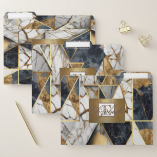 Trendy Black Gold Geometric Marble Stone File Folder