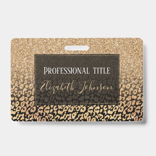 Trendy Black Gold Glitter Leopard Ombre Badge (Front)