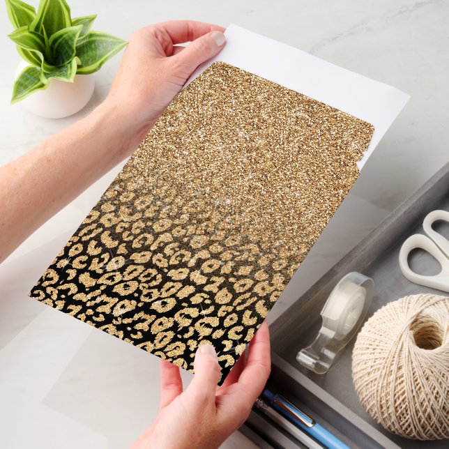 Trendy Black Gold Glitter Leopard Ombre Envelope Mailers (Desk)