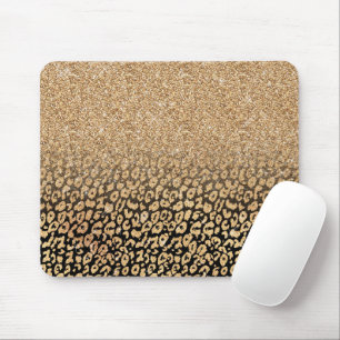Trendy Black Gold Glitter Leopard Ombre Mouse Pad
