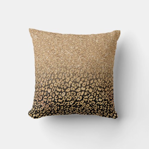 Trendy Black Gold Glitter Leopard Ombre Throw Pillow