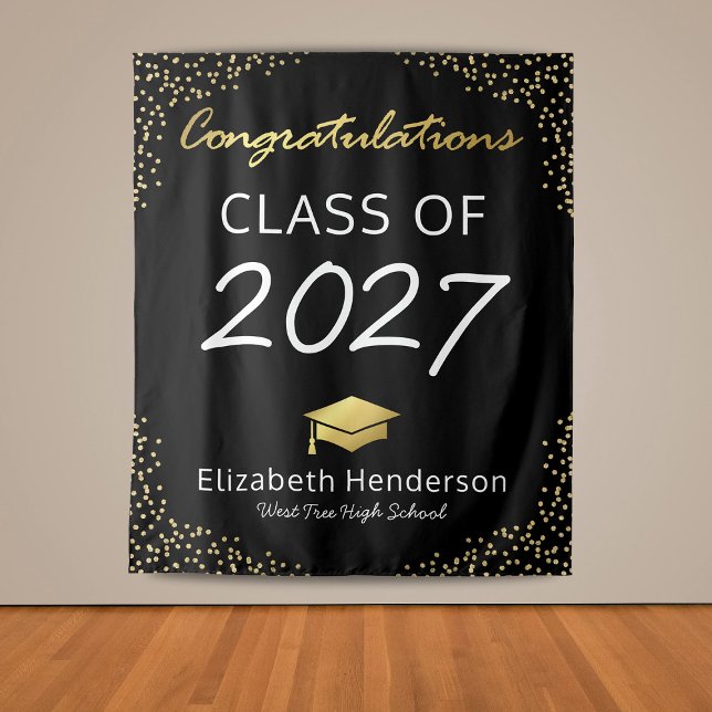Trendy Black Gold Graduation Party Backdrop (Creator Uploaded)