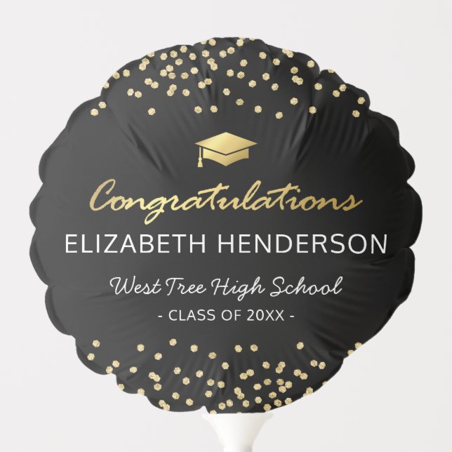 Trendy Black Gold Graduation Party Photo Balloon (Front)