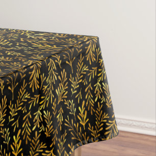 Trendy Black Gold Leaf Fall Autumn Pattern Tablecloth