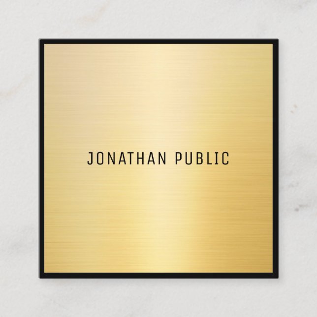 Trendy Black Gold Modern Elegant Design Template Square Business Card (Front)