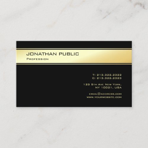 Trendy Black  Gold Modern Simple Template Elegant Business Card