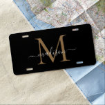 Trendy Black Gold Monogram Girly Feminine Script License Plate<br><div class="desc">Trendy Black Gold Monogram Girly Feminine Script License Plate</div>