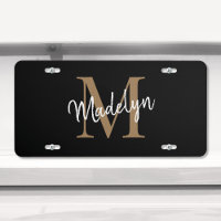 Trendy Black Gold Monogram Girly Feminine Script