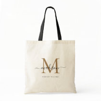 Trendy Black Gold Monogram Initial Script Name Tote Bag Trendy Black Gold Monogram Initial Script Name Tote Bag