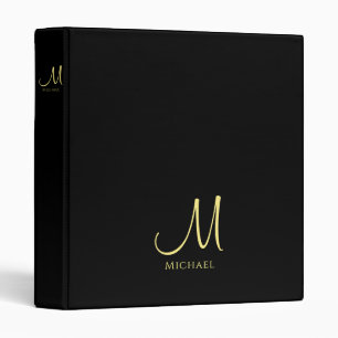 Trendy Black Gold Monogram Initial Template 3 Ring Binder