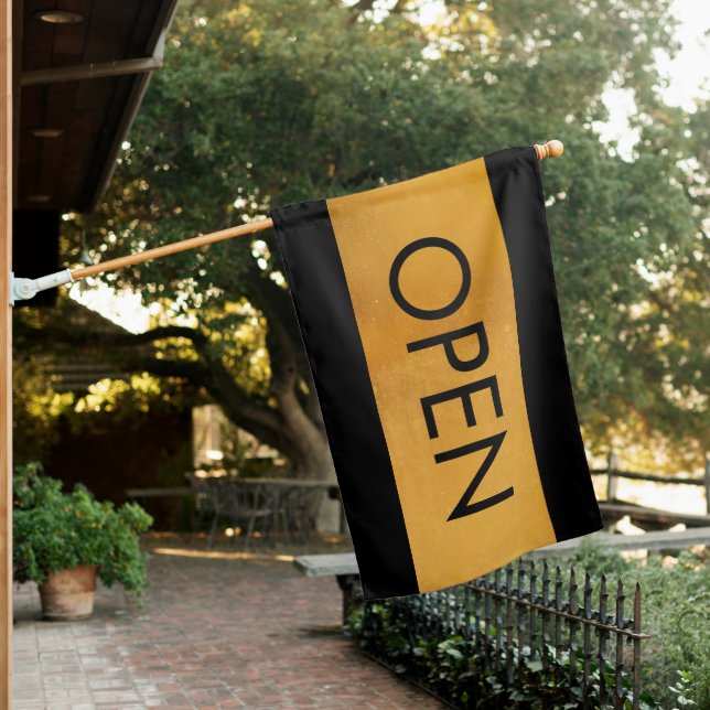 Trendy Black Gold Small Business Open Sign Flag (In SItu)