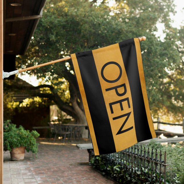 Trendy Black Gold Small Business Open Sign Flag (In SItu)