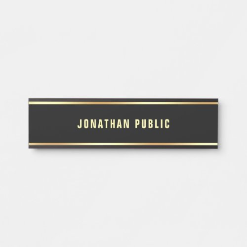 Trendy Black Gold Text Name Clean Template Elegant Door Sign