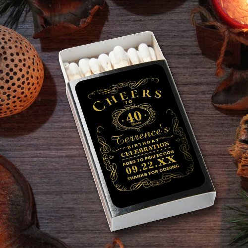 Trendy Black  Gold Typography Birthday Party Matchboxes