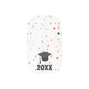 Trendy Black Graduation Cap & Confetti Graduation Minx Nail Art