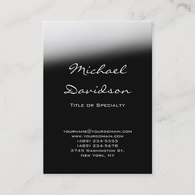 Trendy Black Gray Classical Script Business Card (Front)