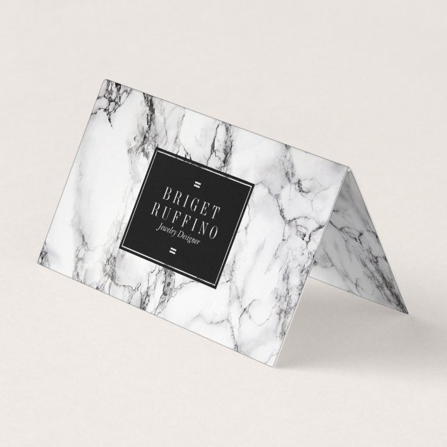 Trendy Black & Gray Marble Jewelry Designer Business Card (Front)