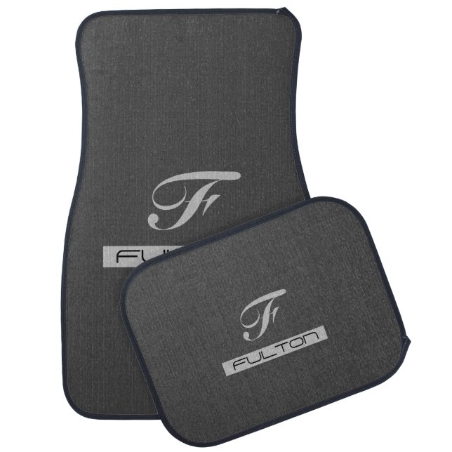 Trendy Black & Gray Monogram & Name Car Floor Mat (Set)