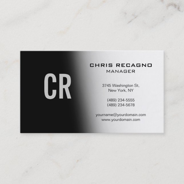 Trendy Black Gray White Monogram Business Card (Front)