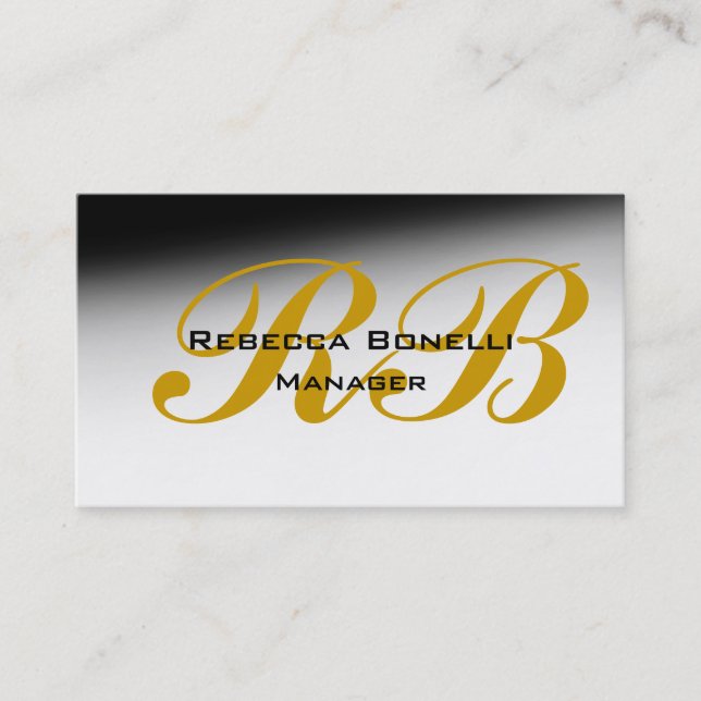 Trendy Black Gray Yellow Monogram Business Card (Front)