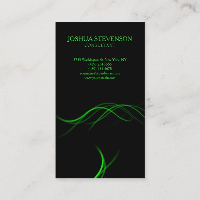 Trendy Black Green Curves Minimalist Business Card (Front)