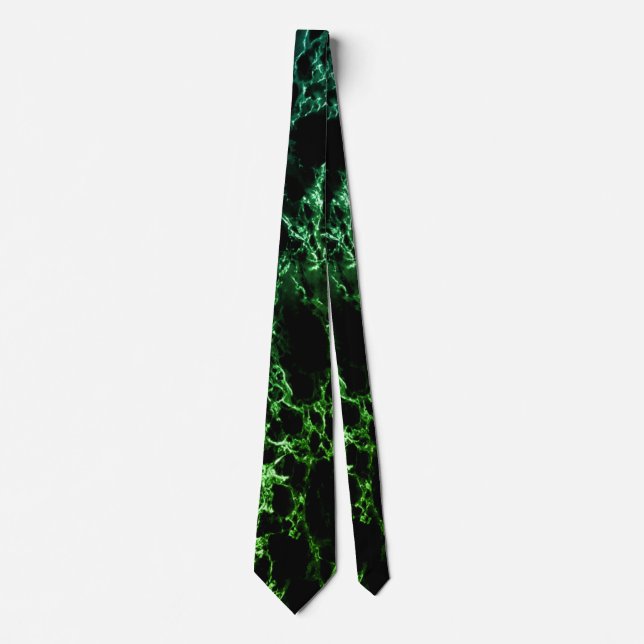 Trendy Black & Green Neon Marble Stone - Unique Neck Tie (Front)