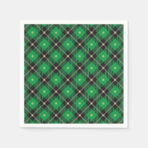 Trendy Black Green Plaid Pattern Napkins