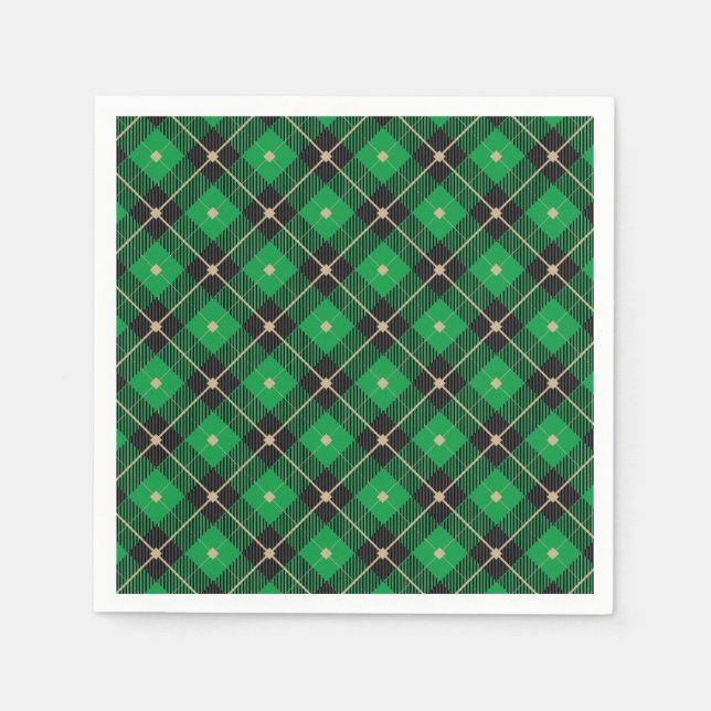 Trendy Black Green Plaid Pattern Napkins (Front)