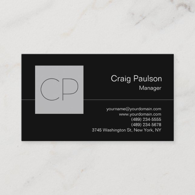 Trendy Black Grey Chic Monogram Business Card (Front)