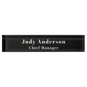Trendy Black Grey Professional Plain Serif Font Desk Name Plate