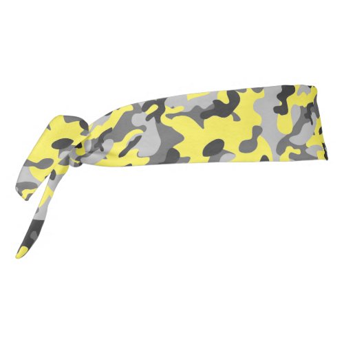 Trendy Black Grey  Yellow Camo Print Sports Tie Headband
