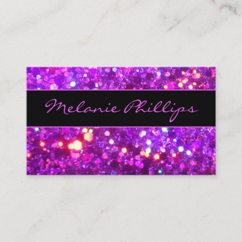 Trendy Black  Lavender Pink Chunky Glitter Business Card