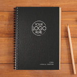 Trendy Black Leather Modern Logo Weekly Planner<br><div class="desc">Classically styled weekly planner prominently featuring a personal logo over a leather texture image cover. Personalizable logo,  year,  name. Understated elegance. Stylish modern serif typography. Planner includes monthly overviews and weekly planning sheets.</div>