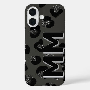 Trendy Black Leopard Print Dark Shadow Monogram iPhone 16 Case