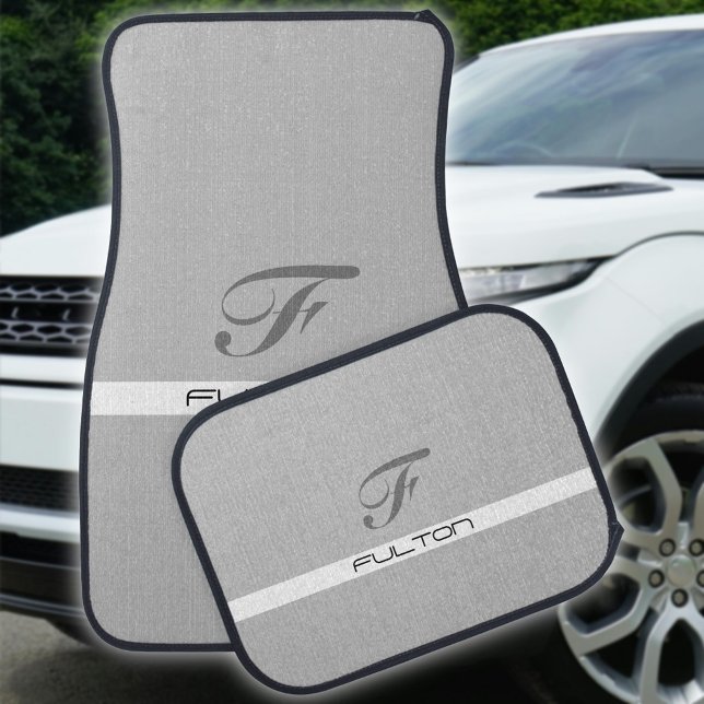 Trendy Black & Light Gray Monogram & Name, Vs 2 Car Floor Mat (Creator Uploaded)