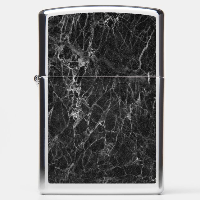 Trendy Black Luxury Marble Stone Zippo Lighter (Front)