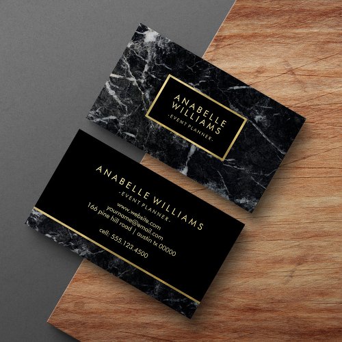 Trendy Black Marble and Printed Gold Texture Business Card