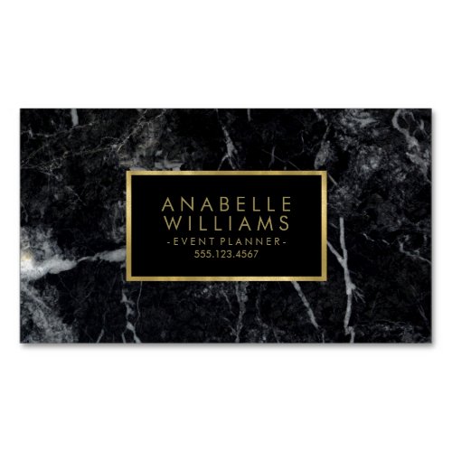 Trendy Black Marble and Printed Gold Texture Business Card Magnet